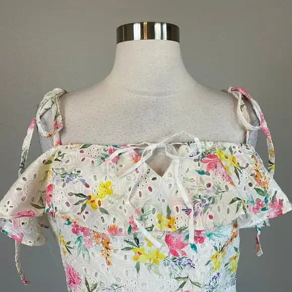 Yumi Kim Floral Cotton Eyelet Lace A-Line Midi San Juan Dress White Size 10 - Picture 6 of 11